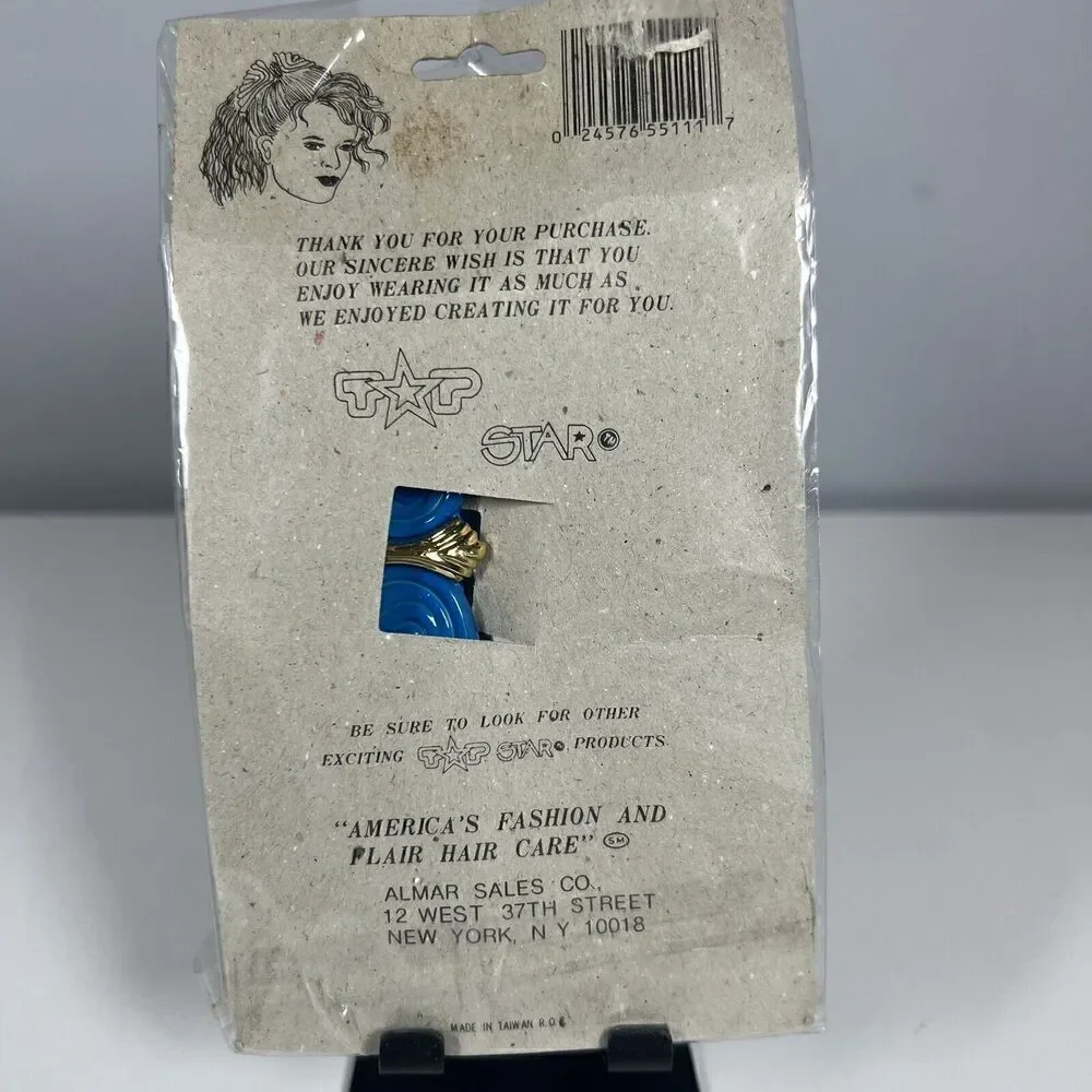 Vintage Top Star Blue And Gold Butterfly Clip 1989 Retro 80's Touch Of Gold NOS